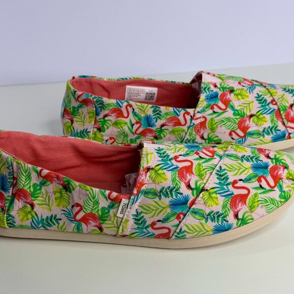 Women's 10 Toms X Paper Source Alpargata Flamingo Canvas Loafers - Picture 4 of 8